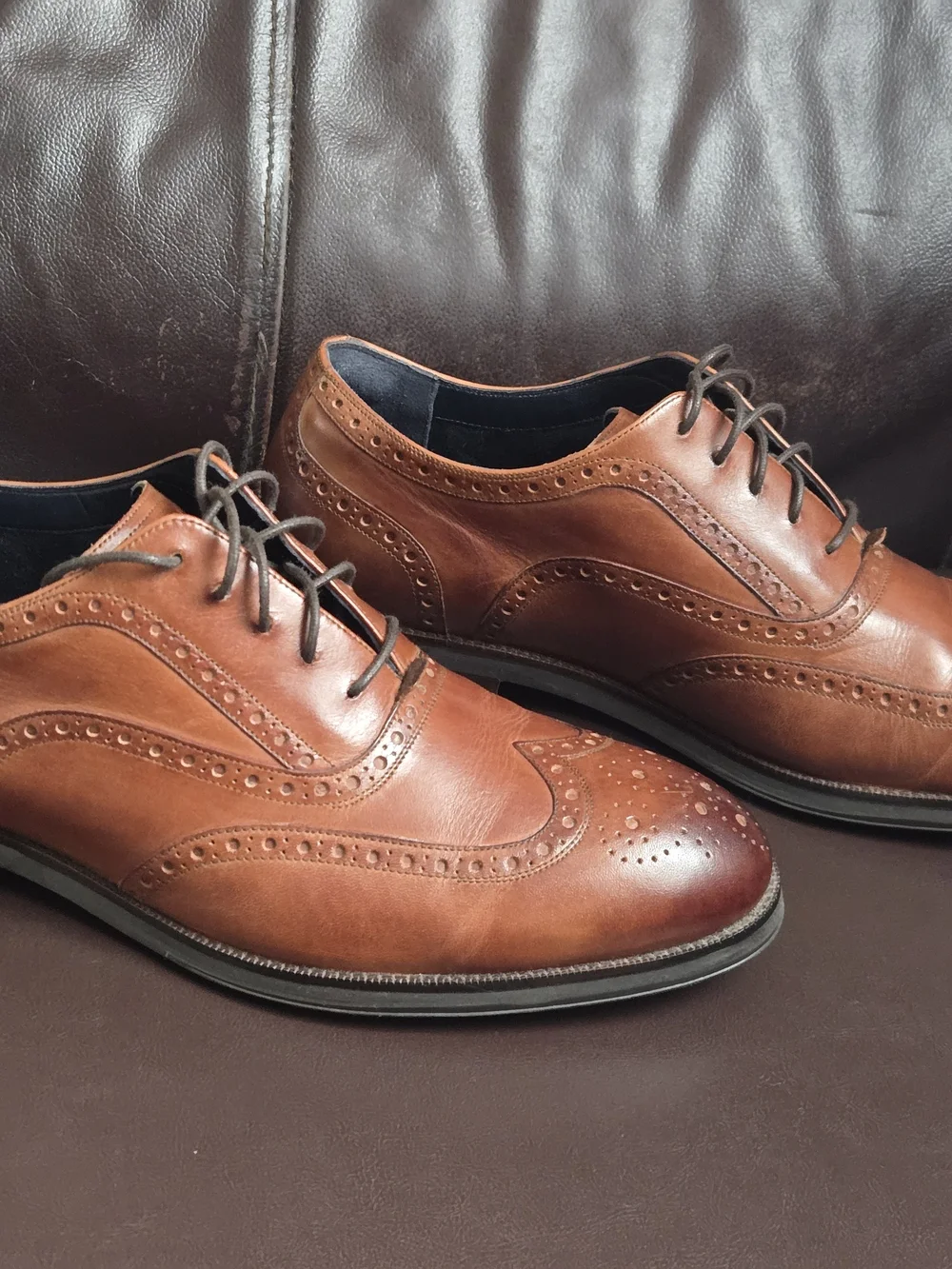 Cole Haan Cognac Brown Leather Wingtip Oxfords
